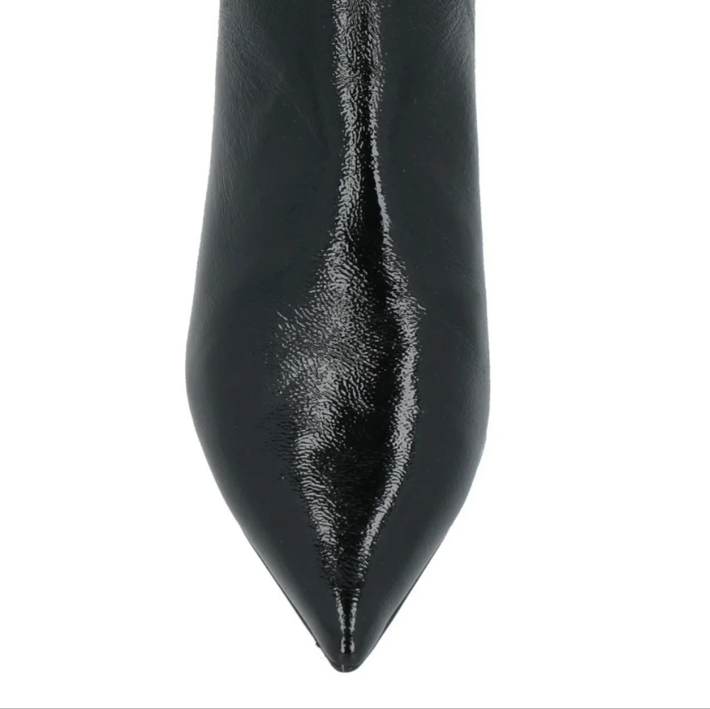 New Ganni Soft Pointy Crop Naplack Back Zip Kitten Heel Black Boots Size 8 US - Picture 6 of 9